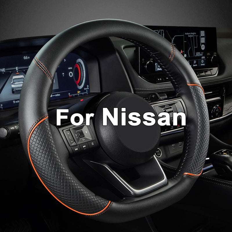 GIANT PANDA D Shape Steering Wheel Cover for Nissan Rogue Kicks - Auto Car Steering Wheel Cover Customized for Nissan Altima Sentra(Black+Orange Line-D-Shaped) D-Shaped Black+Orange Line
