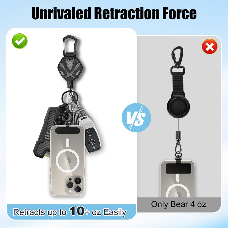 Oaridey Anti Theft Phone Strap with Interval Locking, Retractable Steel Cell Phone Lanyard with Metal Carabiner and 360° Phone Tether Tab For Skiing, Hiking, Fishing, Concert and Traveling, 2 Packs