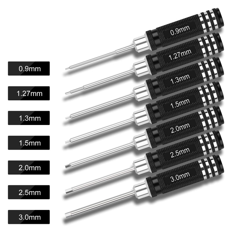 RC Tool Kit,7PCS Hex Precision Screwdriver Set with 0.9/1.27/1.3/1.5/2.0/2.5/3.0mm Hobby Tools Hexagon Wrench Repair Tools Compatible with SCX24 Traxxas Redcat RC Cars Trucks Clear