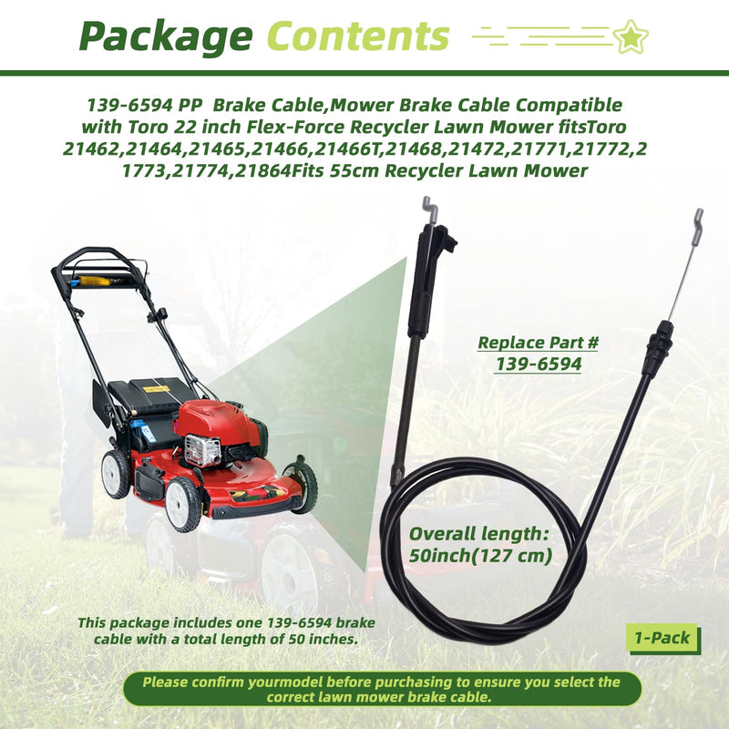 139-6594 PP Brake Cable,Mower Brake Cable Compatible with Toro 22 inch Flex-Force Recycler Lawn Mower fitsToro 21462 21464 21465 21466Fits 55cm Recycler Lawn Mower