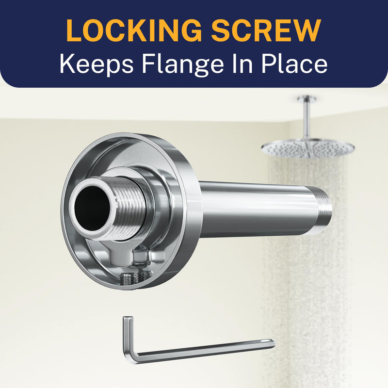 HammerHead Showers Solid Metal 6 Inch Ceiling Mount Shower Arm and Flange with Set Screw, Straight Shower Arm for Rain Shower Head, Ceiling-Mounted Rain Shower Arm, Chrome