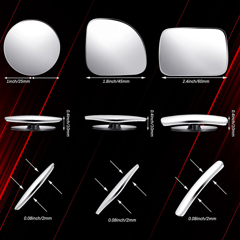Frienda 6 Pieces Blind Spot Mirror, High Definition Glass Convex Lens Frameless 360° Wide Angle Side View Mirror for Car(Fan, Round, Rectangle Shape)