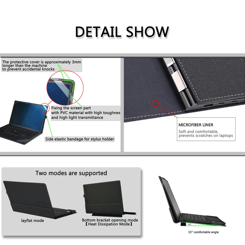 Laptp Cover Case for Lenovo Thinkpad X1 Carbon Gen12 Gen13 Gen14 &for ThinkPad X1 2-in-1 Gen9 Gen10 Gen11 Sleeve,PU Leather Protective Shell with Foldable Cooling Bracket and Pen Holder (Dark Gray) Dark Gray