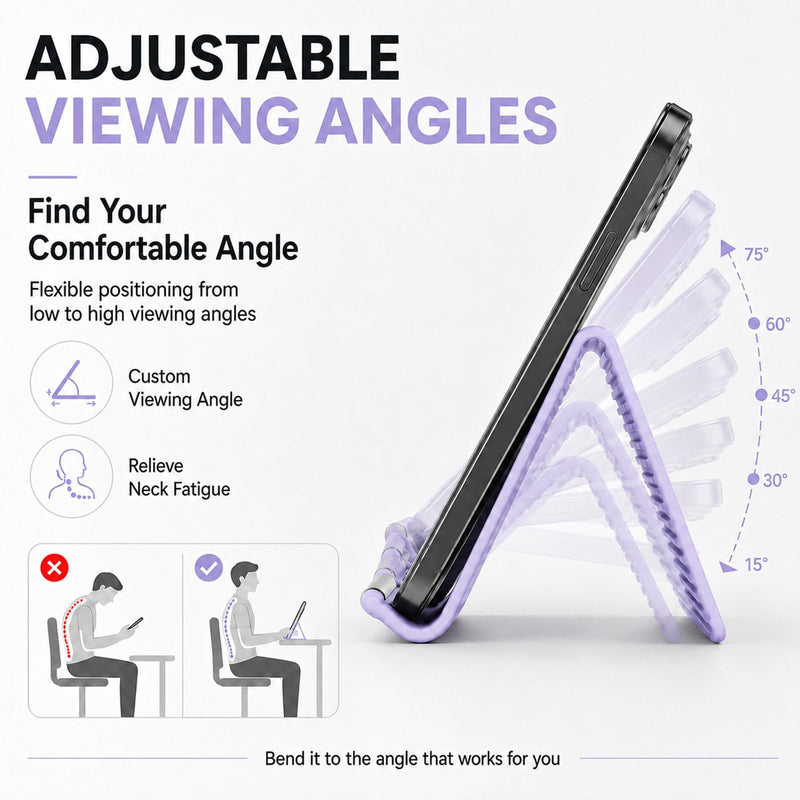 Airplane Phone Holder, Portable Travel Phone Stand, Lavender | Flexible Silicone Aluminum Core Airplane Phone Holder, Textured Non-Slip, Folded into Any Shape, for Bed,Treadmill,Seat Back Lavender-1PCS