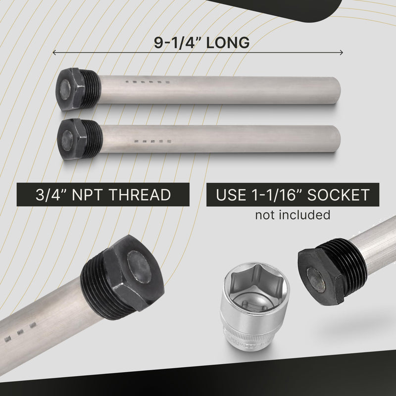 Anode RV Water Heater Set of 2 - Camper Water Heater Anode Rod 3/4'' Thread - Magnesium RV Anode Rod - Compatible with Mor-Flo and Suburban Water Heater Tanks