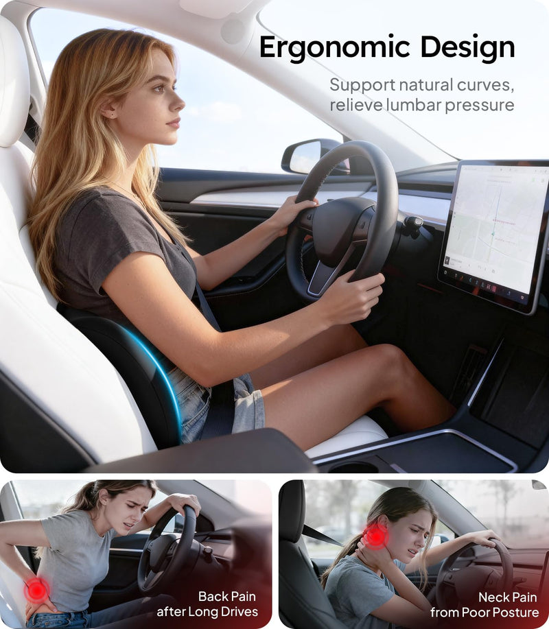 Wigoo 2026 Lumbar Support Pillow for Car [Ergonomic Design, Pressure Relief] Back Cushion for Driving Seat, Back Support Pillow for Car-Office Chair, Fits All Vehicles (Black 1-Pack) Black