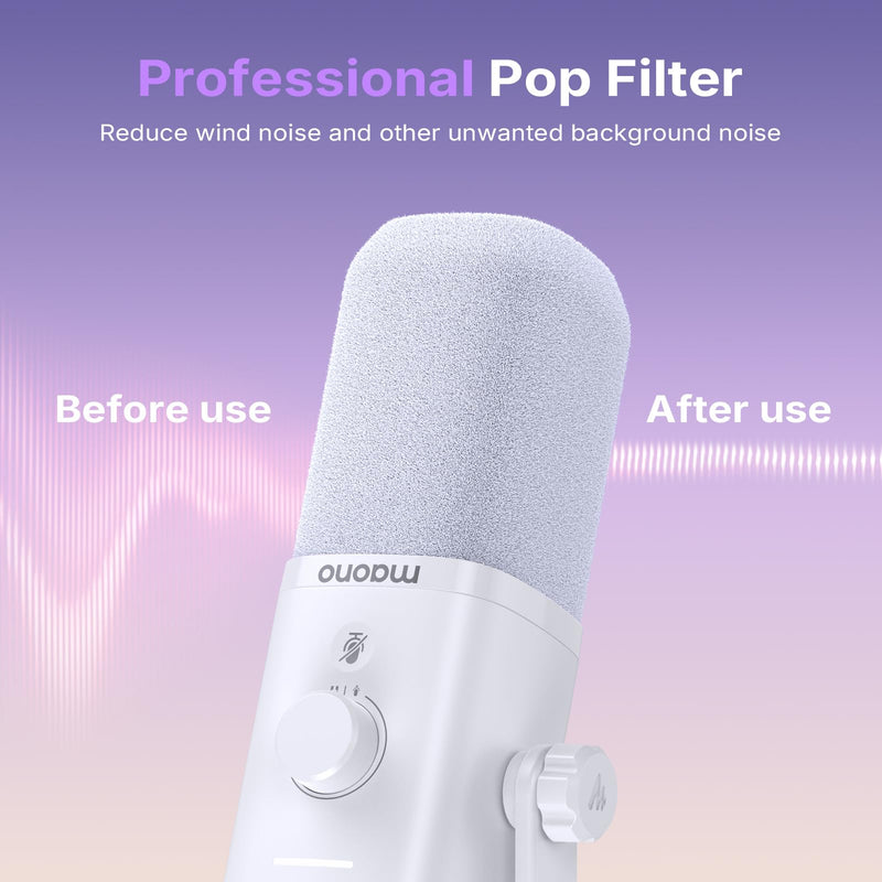 MAONO Microphone Windscreen for PD100W Microphone High-Density Flocked Foam Mic Cover, Soft Flocked Foam for Noise Reduction & Mic Protection, Reusable & Easy to Clean, Ash White