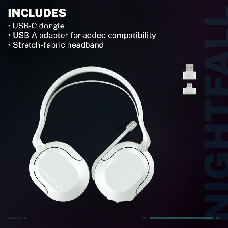 JLab Nightfall Wireless Gaming Headset, Bluetooth 5.3, White Cloud White