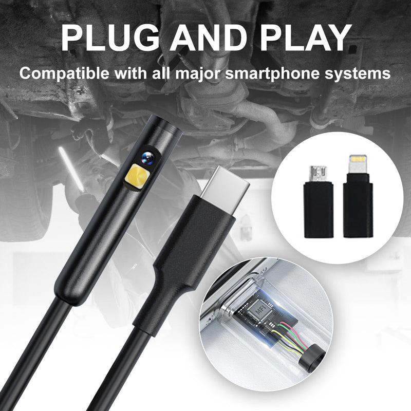 1920P HD Dual Lens Endoscope Camera Semi-Rigid Snake Cable IP67 Waterproof 8LED Lights Dimmable HD Industrial Pipeline Inspection Probe Compatible with Smartphones Endoscope Camera (16.4ft) 16.4ft