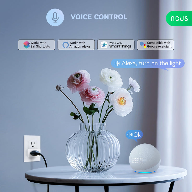 NOUS Wi-Fi Smart Plug 15A, Dual-Band 2.4GHz & 5GHz, Energy Monitoring, Compatible with Alexa, Google Home, Tuya Smart App, Remote Control, Timer, Compact Design, Smart Outlet, 4 Pack