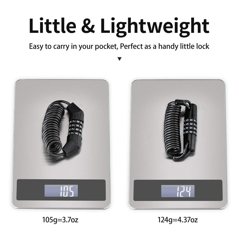 ROCKBROS Motorcycle and Bike Helmet Lock - 4 Digit Cable Lock, Retractable Luggage and Stroller Lock, Black, 2Pcs