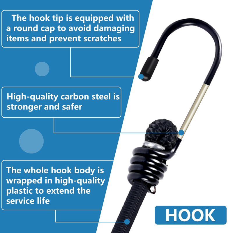 Bungee Cords with Hooks 8 Pack Bungee Cord Includes 12 inches, 18 inches, 24 inches, 36 inches for Bundling Items, Fixing Tarps, Tents, and Carrying Luggage 6MM 12" 18" 24" 36"