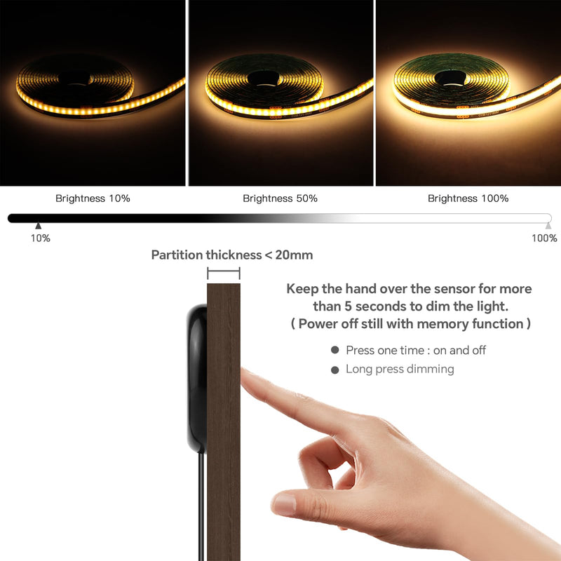 6-in-1 Black PCB COB LED Strip Light,12V Touch Dimable LED Recessed Lighting Kit,3.3Ft Self-Adhesive Under Cabinet Lighting 3000K with 36W Adapter for Wood Slat Wall Panels, Headboards, Cabinet,Shelf Warm White-3000K 6 Roll 3.3Ft