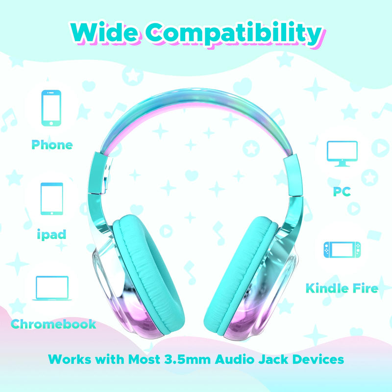 Owliwise Kids Headphones for School and Travel, Safe 85/94dB Volume Limiter, HD Microphone, Stereo Sound, Over-Ear Foldable Wired Headphones, 3.5mm Jack for iPad Cord Tablet Computer, Boys Girls Cyan