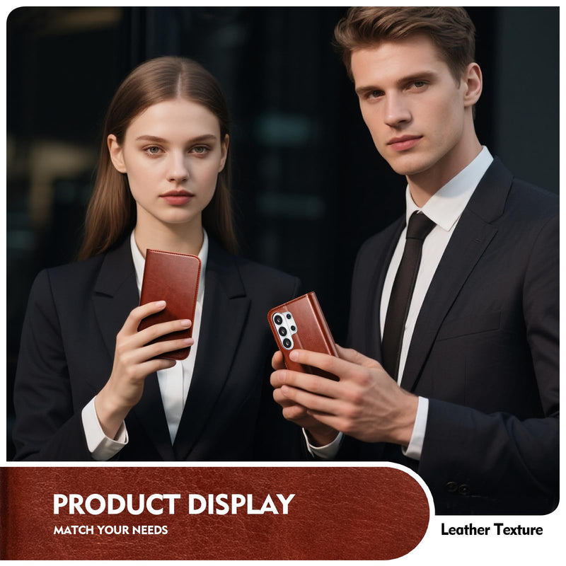 Compatible with Samsung Galaxy S25 Ultra Case Wallet with Card Holder [4 Card Slots] Kickstand [RFID Blocking] PU Leather Phone Case Flip Folio Protective Cover TPU Shockproof,Brown Brown