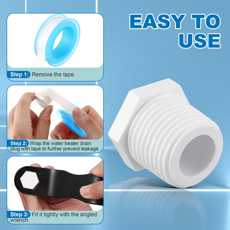 6 Pieces RV Hot Water Heater Drain Plug with Tape, 1/2 Inch NPT Drain Plug White Plastic Drain Plug, Compatible with RV Camper and Atwood Water Heater 11630 91857