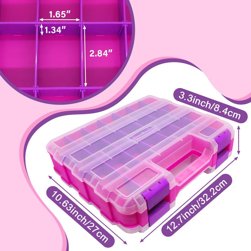 Pink Tools Box, 50-Compartment Double Side Small Parts Storage Box with Removable Plastic Dividers for Hardware, Beads, Hair Accessories and More 1 Pink