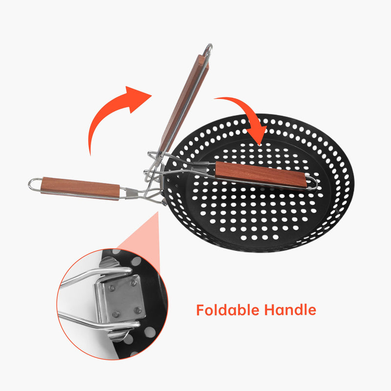 12" Non Stick Grill Pan for Indoor Cooking - Outdoor Grill Skillet Pans for Stovetop BBQ Veggie Carbon Steel Grill Wok