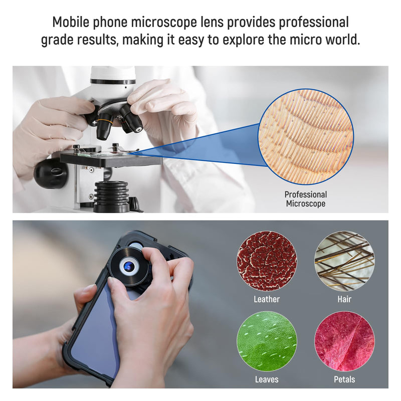 NEEWER 45X Phone Microscope Only for 17mm Thread Backplate, Rechargeable Close Up Zoom Lens w 50mAh Battery, LED Light, Type C Cable Compatible with iPhone Samsung Cage with 17mm Lens Adapter, LS-32