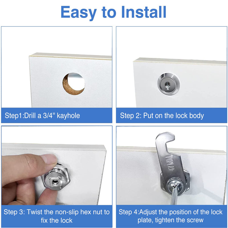Cylinnda 5/8" Zinc Alloy Cam Locks (8 Pack) with Keys - Keyed Alike Set for Mailbox, Toolbox and Pickup Trucks 8 Pack 5/8 Inch