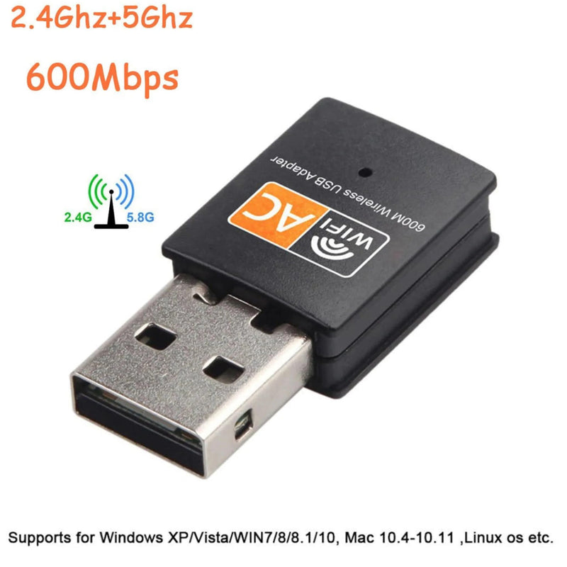 Dual Band 600Mbps Wireless-AC USB Mini Nano WiFi Adapter for PC Desktop, USB 2.0, Dark Gray