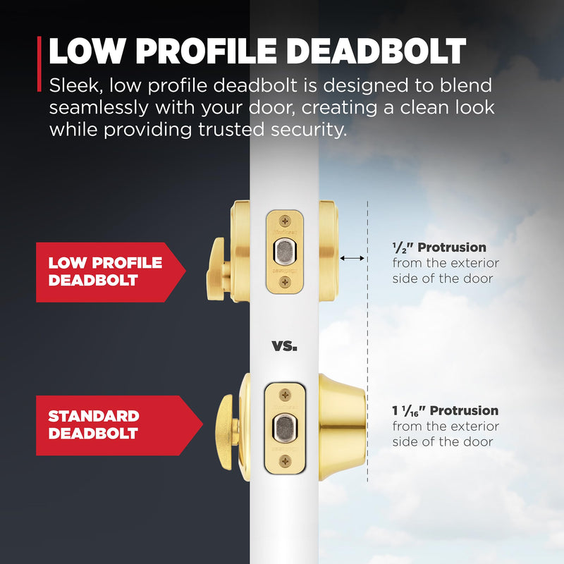 Kwikset Hometown Deadbolt Lock, Satin Brass, Round Exterior Keyed Front Entry Door, Pick Resistant SmartKey Rekey Security, Single Cylinder Dead Bolt Door Lock, with Microban Protection