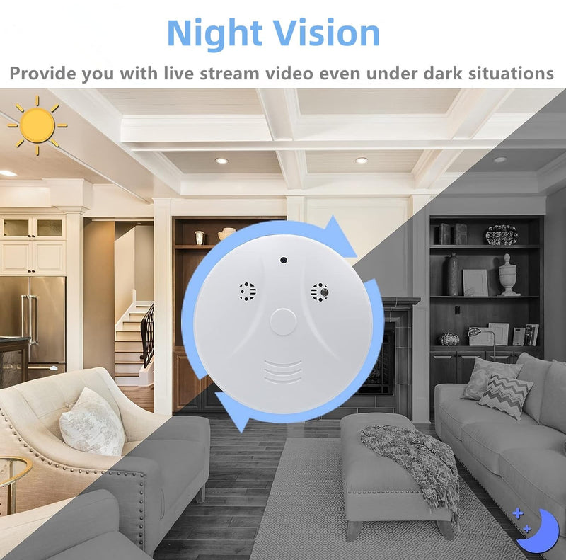 Security Camera Smoke Detector Hidden Camera 1080P WiFi Indoor Cam with Night Vision Motion Detection Real-Time Spy Camera for Home Office Safety