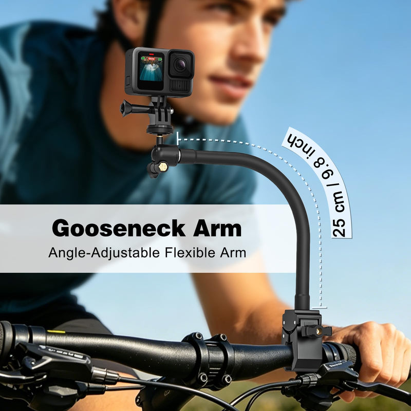 Action Camera Mount, Gooseneck Mount for Camera with Jaws Flex Clamp, Compatible with GoPro Hero, DJI Osmo, Insta360, and Other Action Cameras, with Adjustable Arm for Vlogging and Video Recording