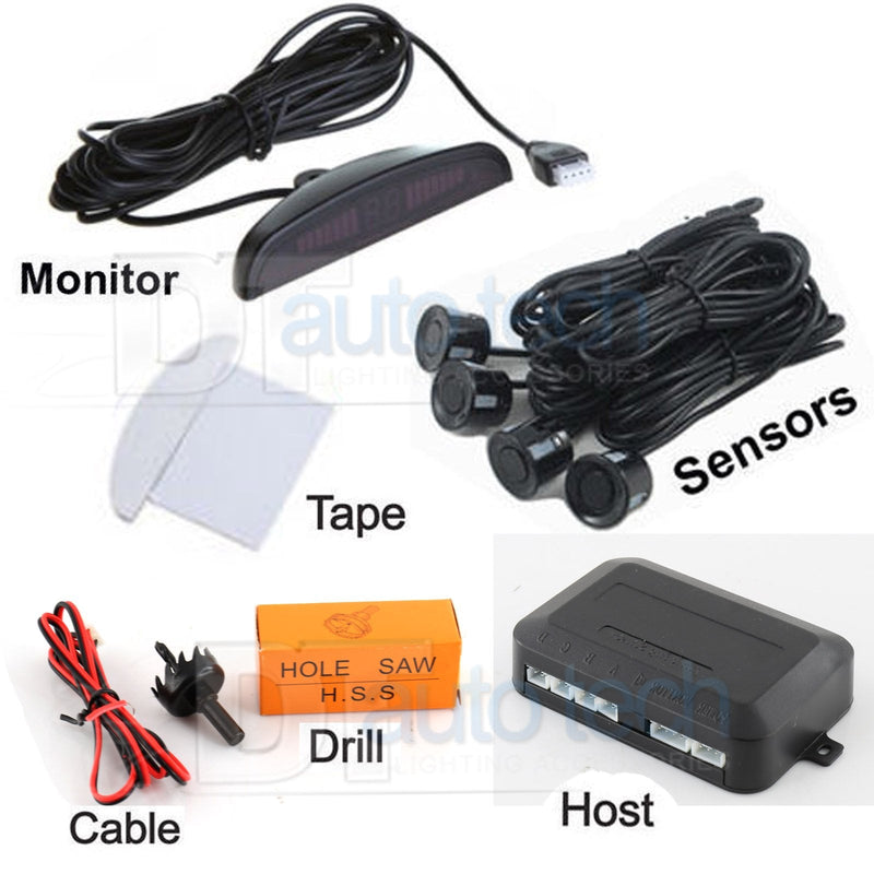 4 Parking Car Parking Sensor Kit LED Display View Reverse Backup Radar System Backup Sensor Reversing Sensors Universal Auto Radar Detector Sensors Radar Buzzer Beep-Beep Alarm Indicator Silver