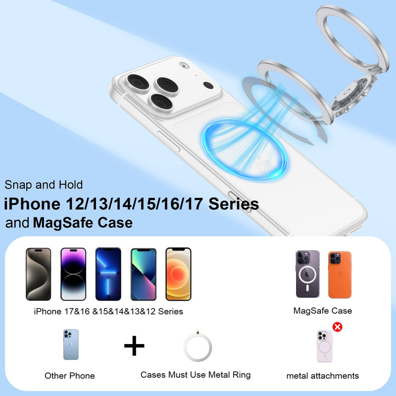 Magnetic Phone Stand Fidget Spinner Ring Grip Holder for iPhone 17 Pro Max | Dual-Sided Magnetic Gym Phone Kickstand for iPhone 17/16/15/14/13/12/Samsung/Stress Relief/2in1 Foldable Stand for Car Mount Silver