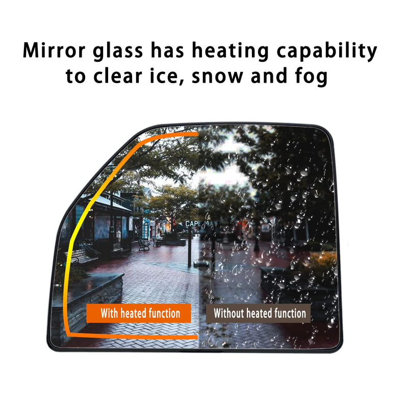 Left Driver Side Heated Upper Mirror Glass Replacement For 2015-2020 Ford F150 2017-2020 Ford F250 F350 - Towing Mirror Convex Side Mirror Glass With Rear Holder Left (Driver Side)