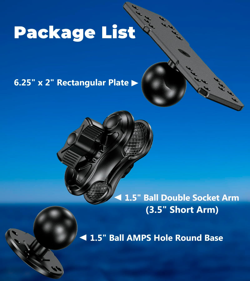 VAZESWIN Aluminum Alloy Fish Finder Mount with C Size 1.5" Ball Rectangular Plate & Round Base, 3.5" Short Arm Marine Electronic Mount Compatible with Garmin, Lowrance, Humminbird, Raymarine and More