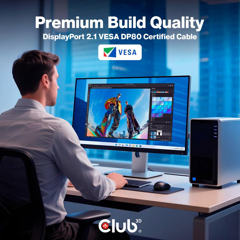 Club 3D DisplayPort 2.1 Cable 8K@240Hz 4K@720Hz – VESA DP80 Certified 80Gbps, HDR10+ Gaming Monitor Cable for RTX 4090/RX 7900 – 6.6ft/2m HDCP 2.3 CAC-1094 200 cm