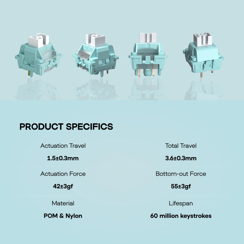 MechLands LEOBOG Ice Vein 100 Pcs 42gf Linear Keyboard Switches, Pre-Lubed 5-Pin Switch with POM Stem, Light Diffuser for Mechanical Gaming Keyboard, Compatible with MX Keycaps