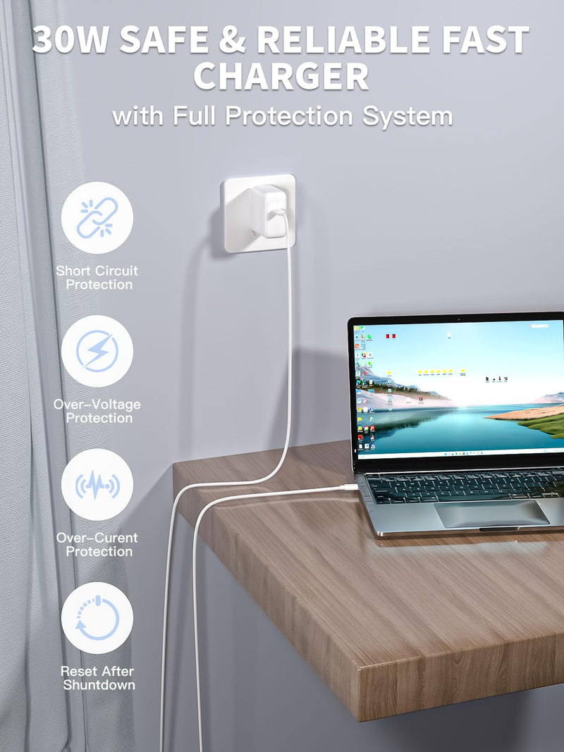 Mac Book Air Charger,Apple 30W USB C Power Adapter With 10FT USB C-C Cable, Foldable Block Macbook USB C Charger Fast Charging for Macbook Air M5/M4/M3/M2/M1,iPhone 17 Pro Max/16 Pro/15, iPad/Air/Mini