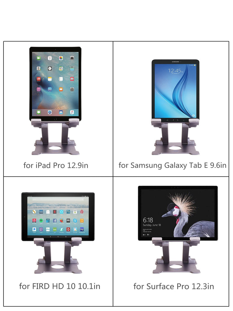 KABCON Adjustable Aluminum Tablet Stand (7-13.5 inch), Compatible with iPad, Surface Pro, FIRD HD 10, Samsung Galaxy Tab E, ASUS Transformer & Other Devices Large-Grey