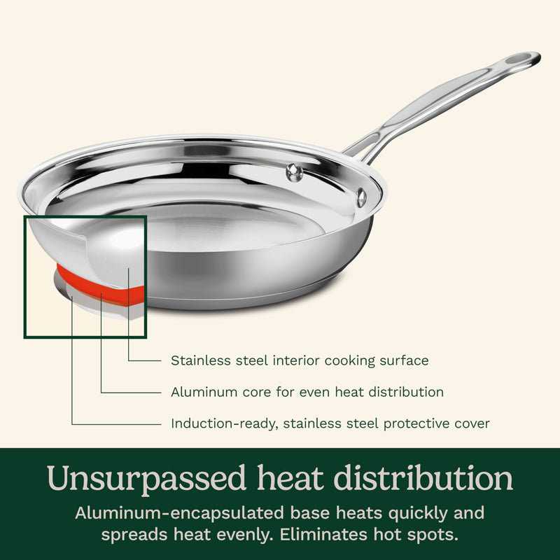 Cuisinart 10-Inch Open Skillet, Stainless Steel Skillet Large Kitchen Pan, Dishwasher Safe, Compatible with Induction, Electric, Gas Cooktops, Oven Safe Saucepan, Cool Grip Handles Chef's Classic Stainless