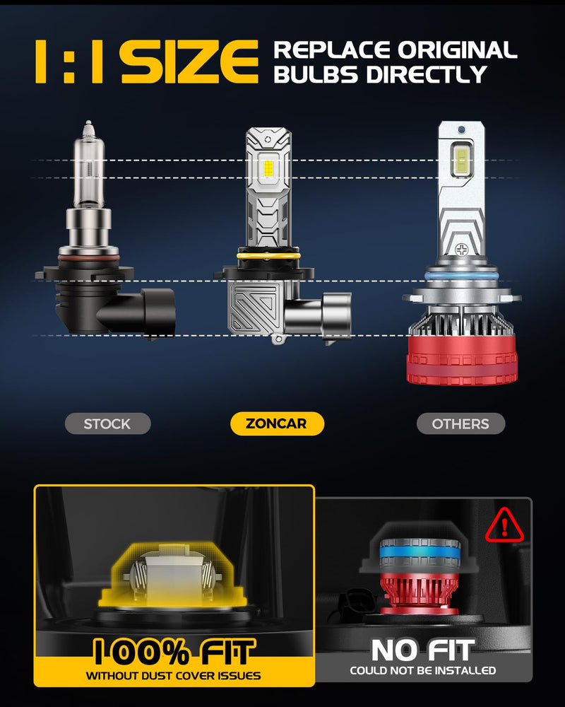 9005 9006 Fog Light Bulbs Combo, 10X Brighter 120000LM 6500K White HB3 HB4 Driving Light Bulbs, 1:1 Size Plug N Play, 60,000h Long Lifespan, Automotive Headlight Covers, Box of 4 9005+9006