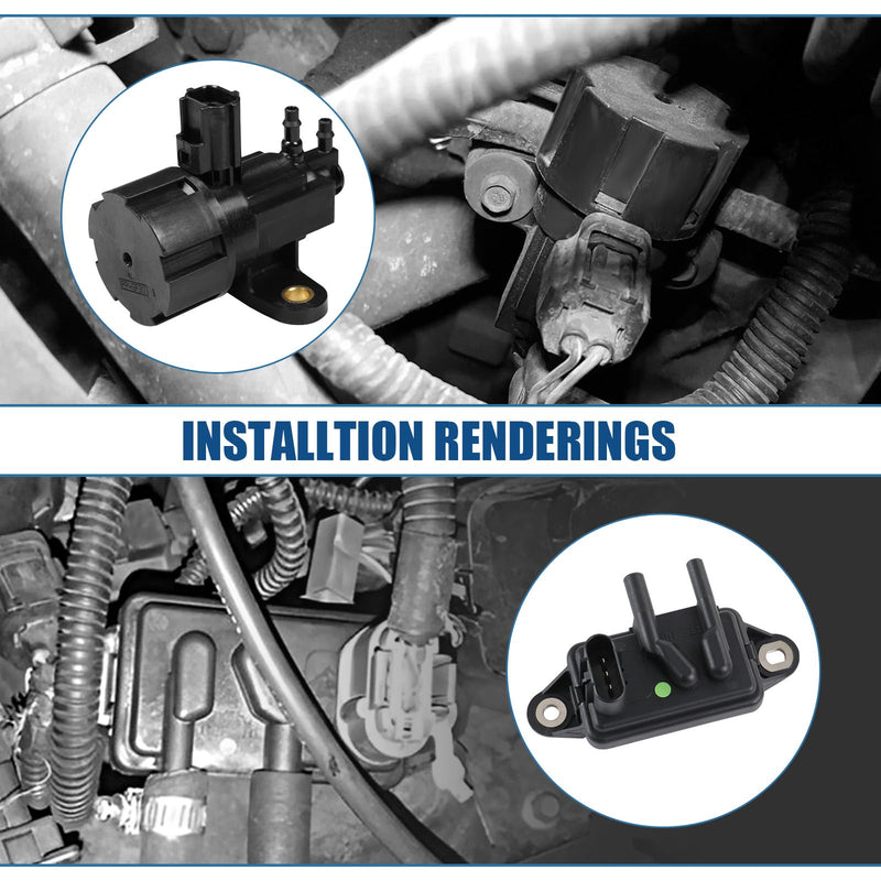 EGR Pressure Feedback Sensor DPFE15 + EGR vacuum solenoid valve vs63 Replacement for Ford F-150 E-150,E-250,Explorer,Ranger,Escape,Mustang,Lincoln Town Car,Mercury Cougar,F77Z9J460AB, F77Z9J460AB