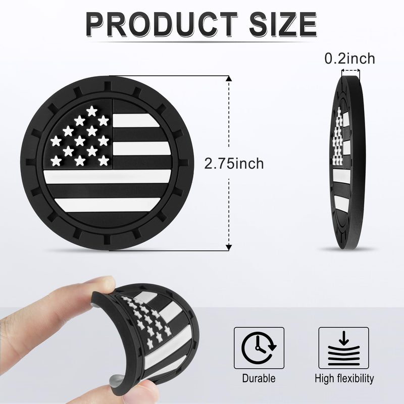 JUSTTOP Car Cup Holder Coaster,American Flag Non-Slip Insert Car Cup Coaster,Car Accessories Interior for Women and Man,4 Pack Black American Flag Black
