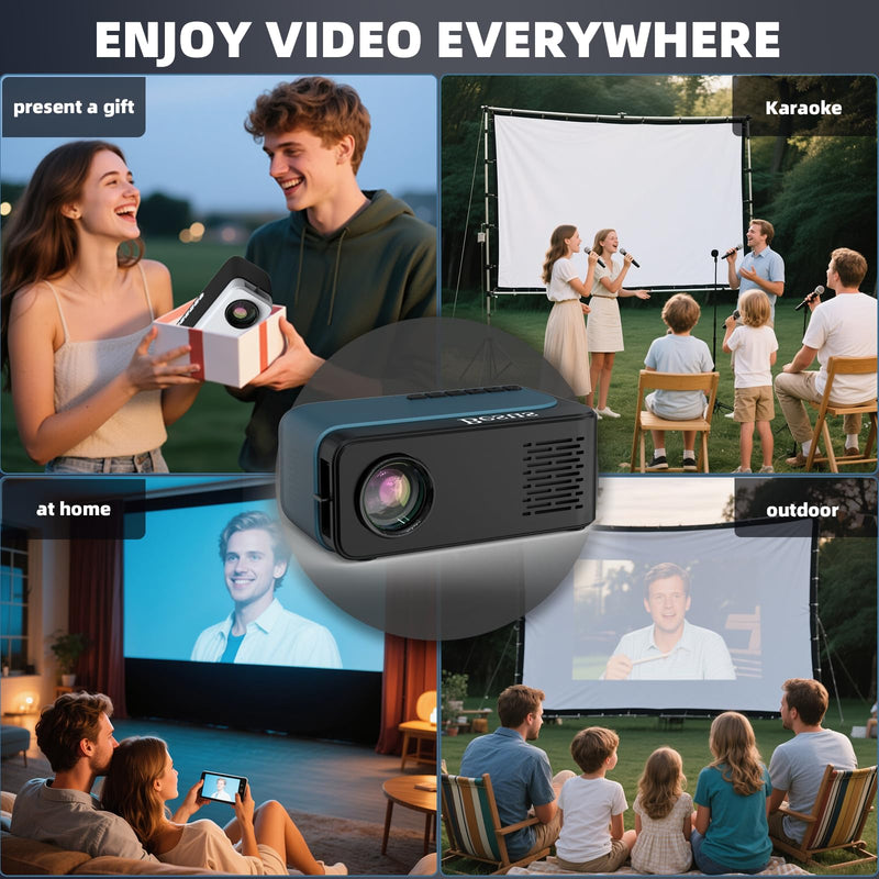 Mini Projector, HD 1080P WiFi Video Projector, Portable Outdoor Projector with Tripod, Gift for Kids, Home Theater Movie Phone Projector Compatible with USB, AV, Smartphone/Tablet/Laptop (cyan) cyan
