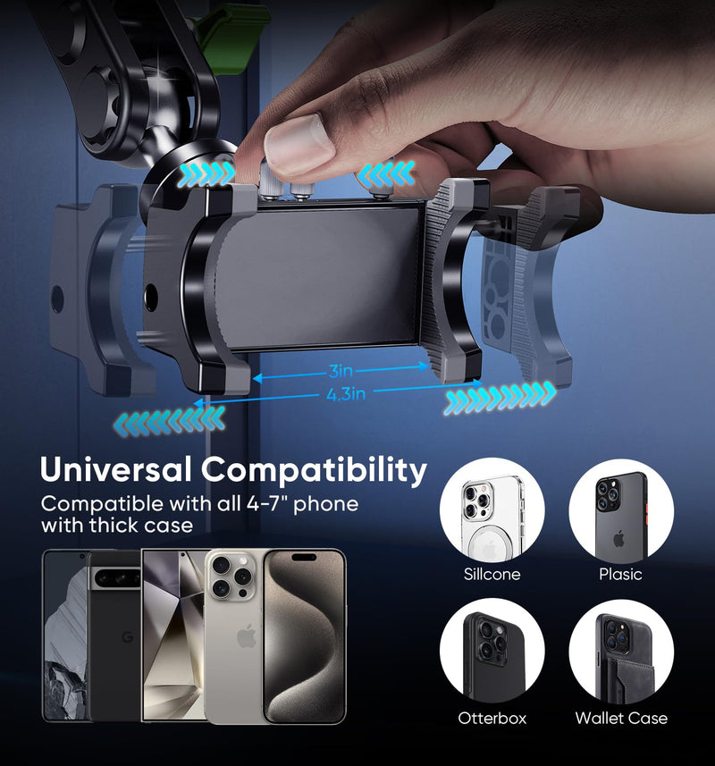 MAGIC JOHN Car Phone Holder, Ultra-Durable Mteal Phone Holders for Your Car, 360° Rotation Cell Phone Car Mount for Windshield, Suction Cup Car Phone Mount for iPhone Samsung All Smartphone Extended