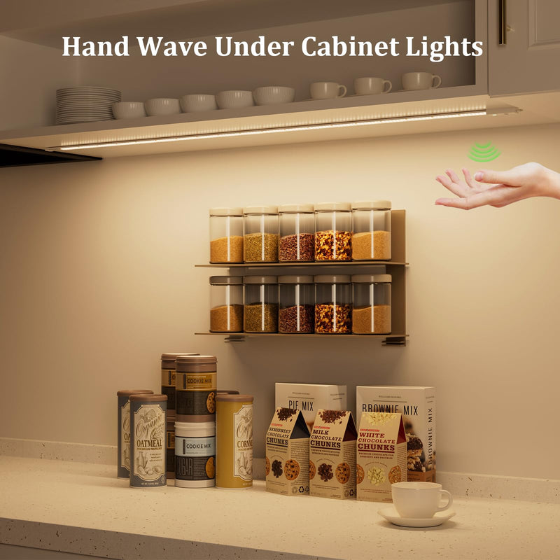 Under Cabinet Light with Hand Wave 40 inch 1090lm,2-Pack Under Cabinet Lighting Plug in,3 Colors Undercabinet Lights for Kitchen,Stick on LED Under Counter Lights for Cabinet,Desk,Shelf 2-Pack