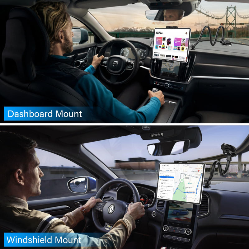 Dashboard Windshield Car Tablet Mount [13 inch Flexible Gooseneck Arm] Super Suction Tablet Holder for Car Compatible with 4-12.9" Devices, iPad Pro Air Mini, Galaxy Tabs, Lenovo, iPhone etc