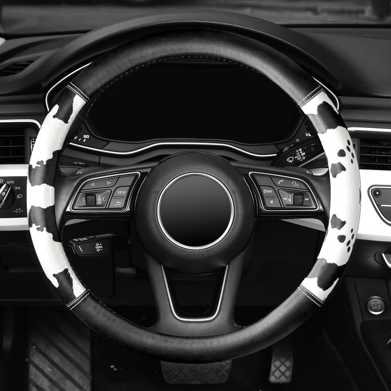 ZHOL 16 inch Steering Wheel Cover Cow Print, Breathable Microfiber Leather Compatible Large-Size for F150 F250 F350 Ram 4Runner Tacoma Tundra Range Rover Model Car Accessories for Women Men Black+White Large Size[15.5"-16"]