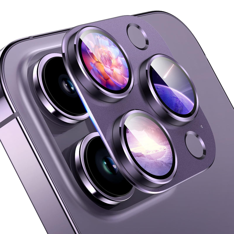 TAURI for iPhone 14 Pro Max/iPhone 14 Pro Camera Lens Protector, [Strong Adhesion] [Scratch Resistant] Aluminum alloy & Sapphire Glass material, Case Friendly Easy to Install Ultra thin-Purple Purple