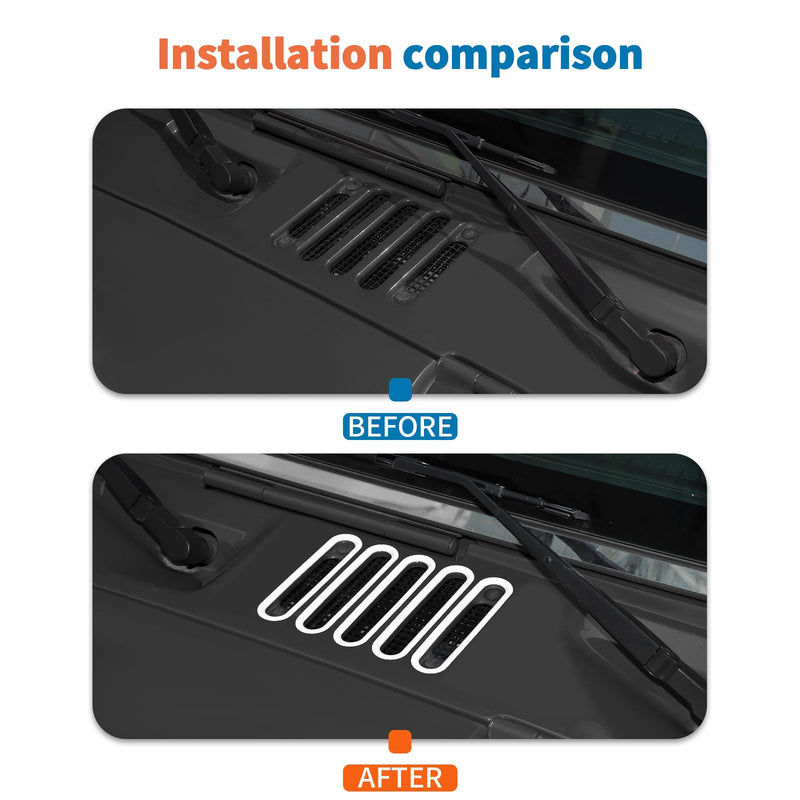 JeCar White Hood Vent Trim Covers Fit for 2007-2018 Jeep Wrangler JK JKU 2/4-Door Exterior Accessories