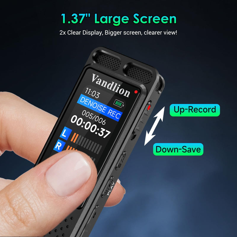 Voice Recorder with Playback, Vandlion HD Clear Digital Recording Device | 100Hrs Battery, AI Noise Reduction, One Touch Recording, Compact, Voice Activated, Password, Lecture Meeting Interview Class 16.0 GB