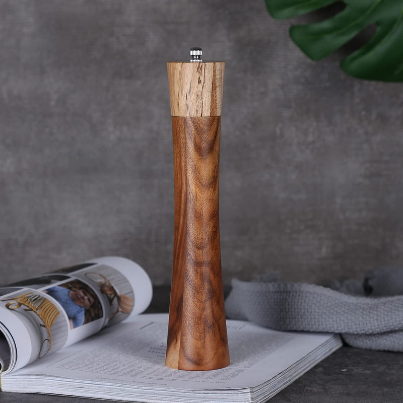 KKC HOME ACCENTS Wooden Pepper Grinder Mill, Refillable, Acacia Wood,10 Inch 10 in (Acacia 1)