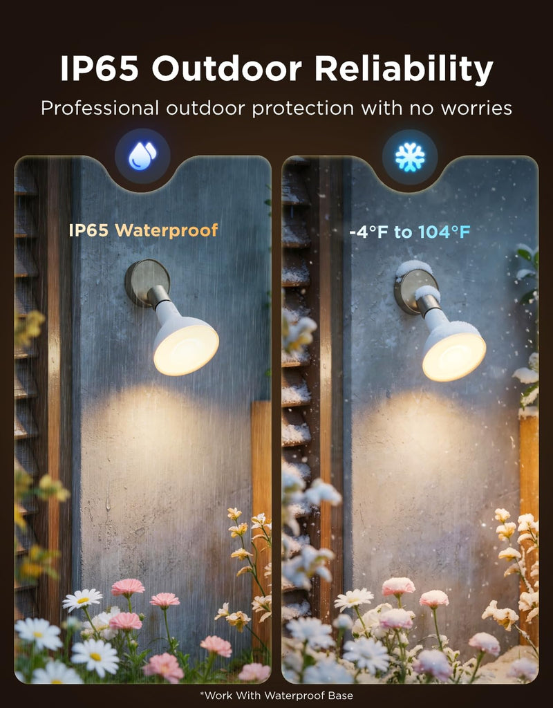 Govee PAR38 Flood Light Bulbs, 1300Lm Flood Lights Outdoor with IP65 Waterproof, Smart Light Bulbs Compatible with Alexa, Matter & SmartThings, RGBWW & Tunable White for Garage&Porch, E26 Base, 2 Pack